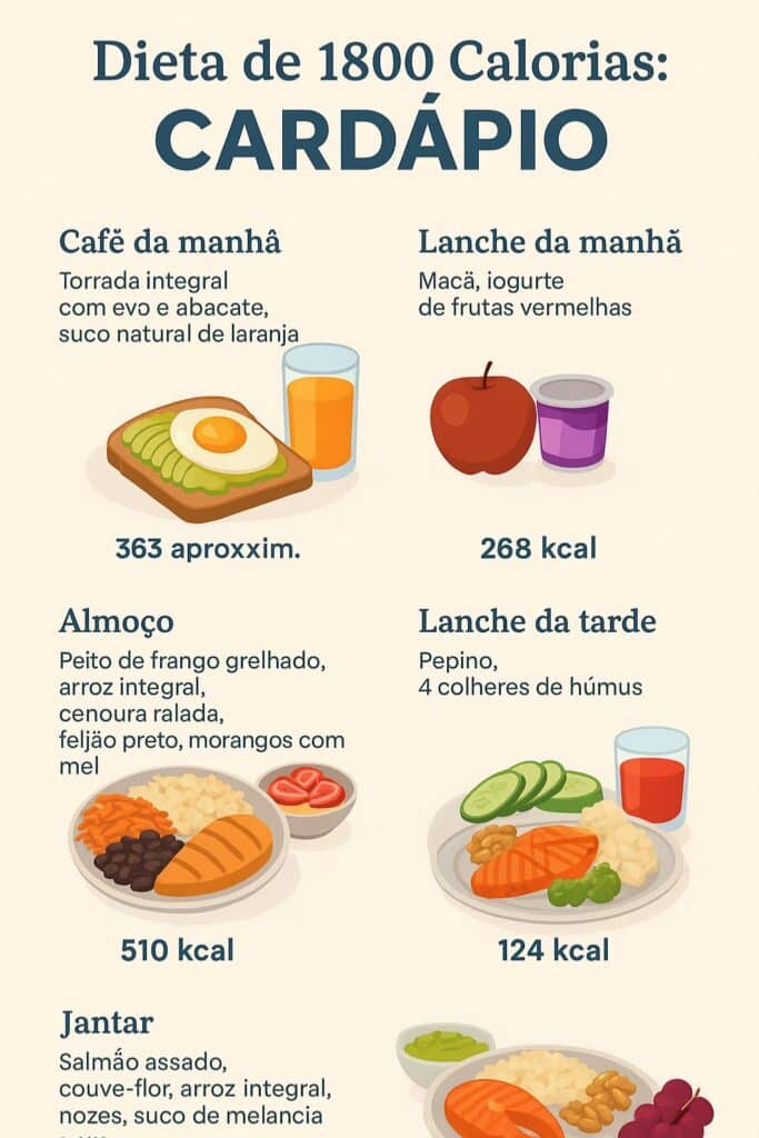 Cardápio para dieta de 1800 calorias